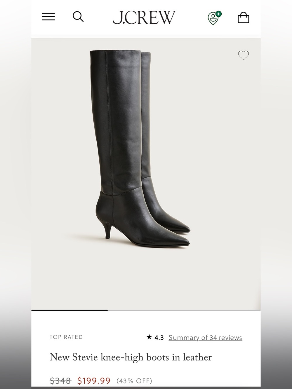 J. Crew Stevie Black Knee-High Pointed-Toe Leather Boots